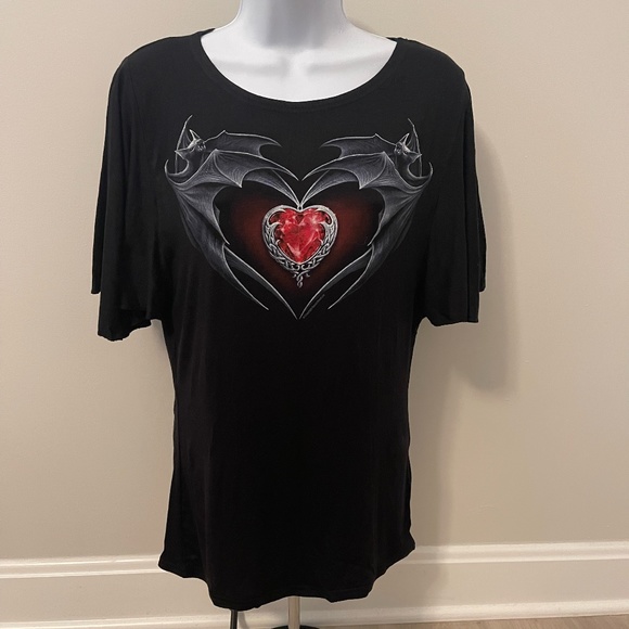 Bat's Heart Boat Neck Bat Sleeve Black Size Large - Picture 1 of 3